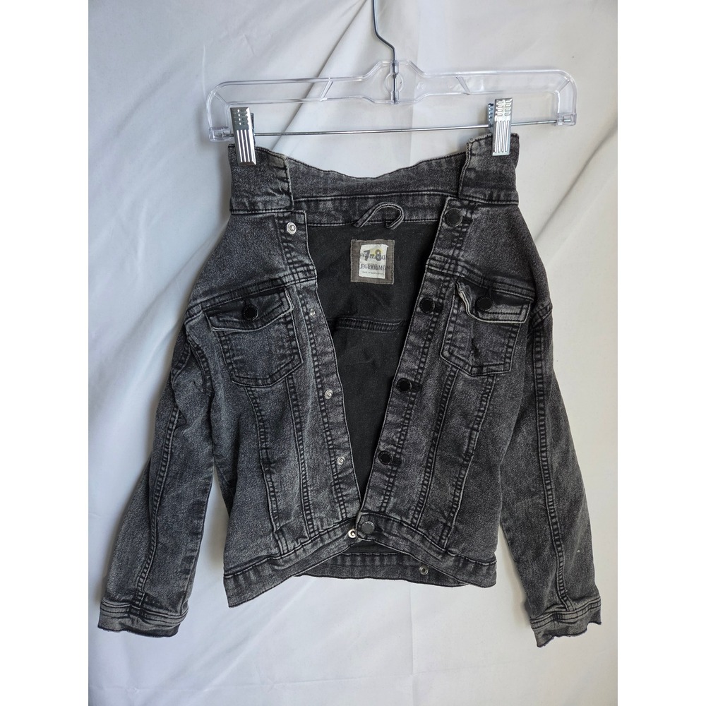 Legend & Co Denim Jacket Girls Black Acid Wash Graphic